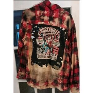 Upcycled Distressed Rockabilly Bleached Flannel MensSize M